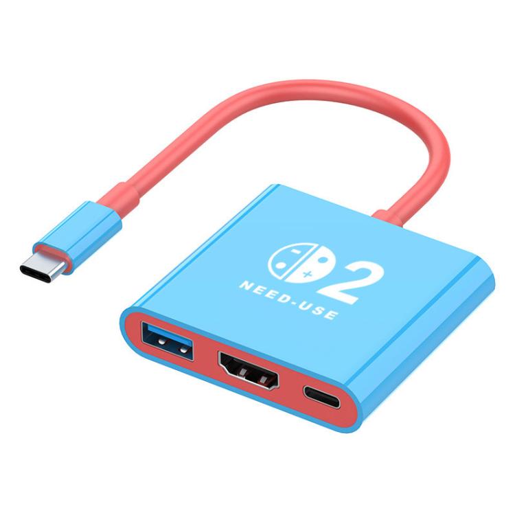 For Nintendo Switch 2 Type-C To USB 3.0+HDMI+Type-C 3 In 1 Docking Station HDR Portable Multi-Function Large-Screen Adapter