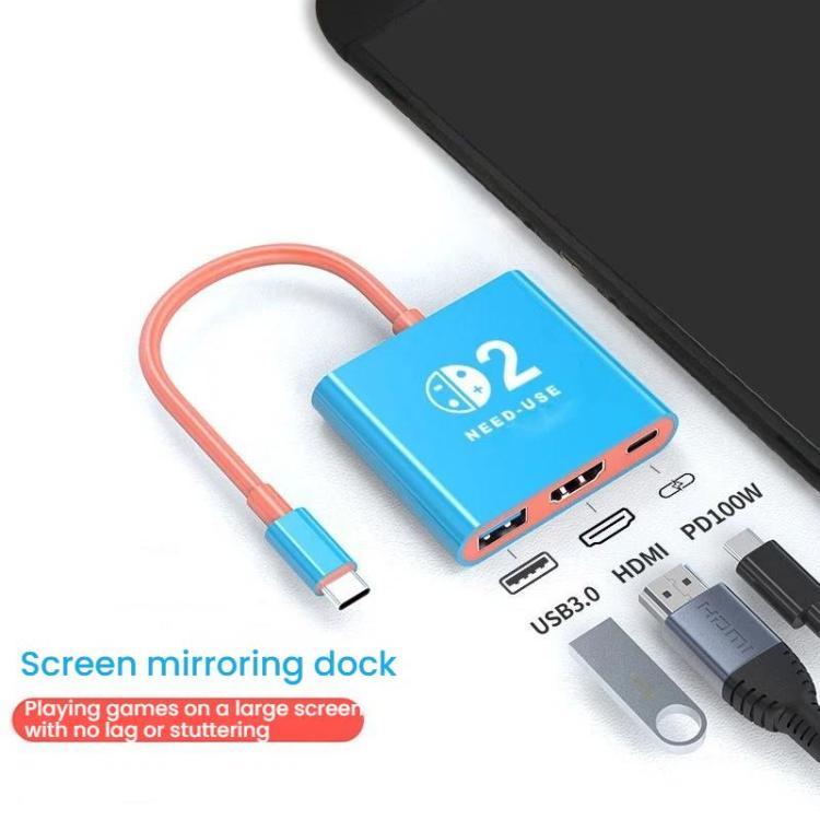 For Nintendo Switch 2 Type-C To USB 3.0+HDMI+Type-C 3 In 1 Docking Station HDR Portable Multi-Function Large-Screen Adapter