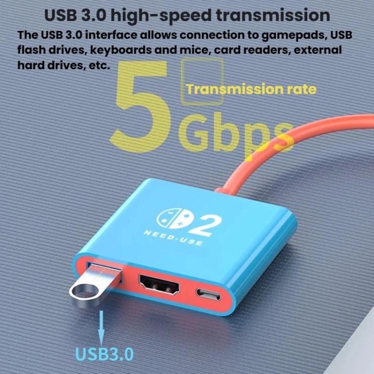 For Nintendo Switch 2 Type-C To USB 3.0+HDMI+Type-C 3 In 1 Docking Station HDR Portable Multi-Function Large-Screen Adapter