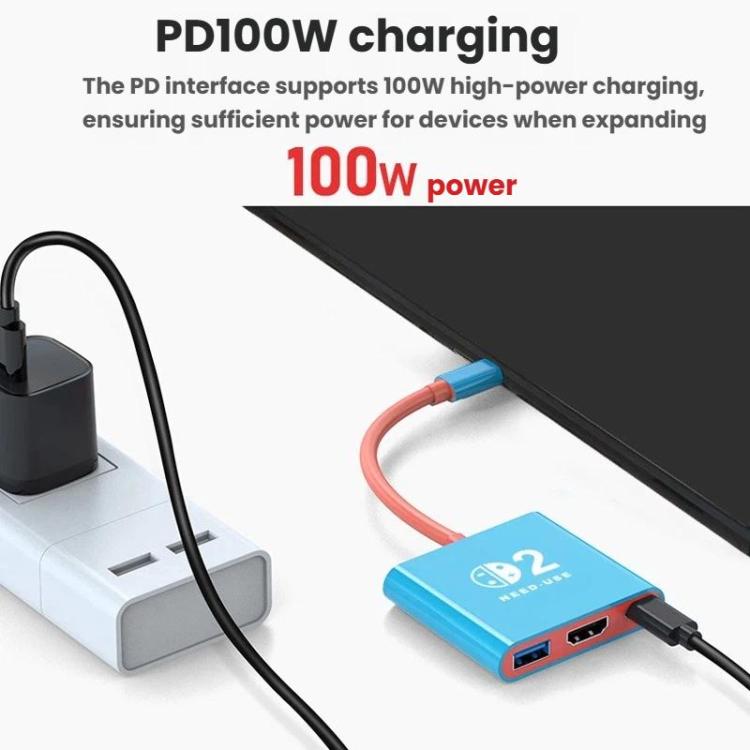 For Nintendo Switch 2 Type-C To USB 3.0+HDMI+Type-C 3 In 1 Docking Station HDR Portable Multi-Function Large-Screen Adapter
