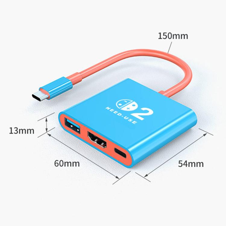 For Nintendo Switch 2 Type-C To USB 3.0+HDMI+Type-C 3 In 1 Docking Station HDR Portable Multi-Function Large-Screen Adapter