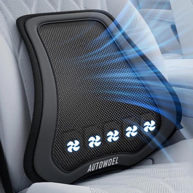 AUTOWOEL Universal Car Ventilated Lumbar Support Portable Car Seat Back Cushion, Spec: With Fan Grey