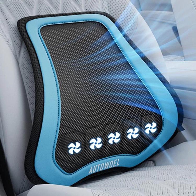 AUTOWOEL Universal Car Ventilated Lumbar Support Portable Car Seat Back Cushion, Spec: With Fan Blue