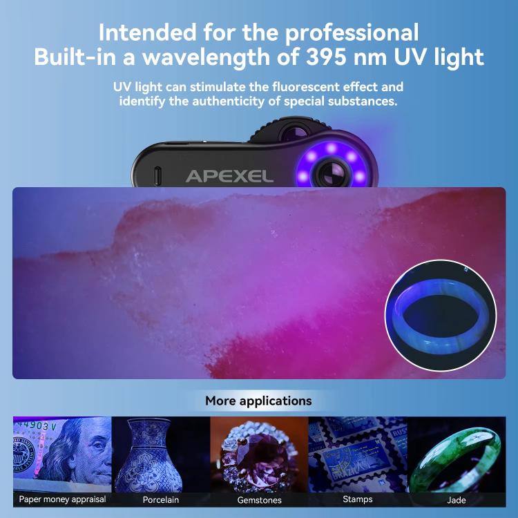 APEXEL TriScope 40X-80X-120X Phone Microscope with Dual-Temperature LED & UV Lighting - Black