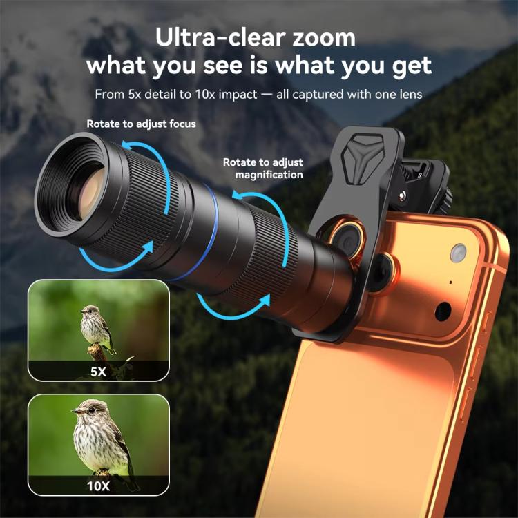 APEXEL TeleZoom 5–10X Zoom Telephoto Lens Kit for Smartphone with All-in-One Universal Clip