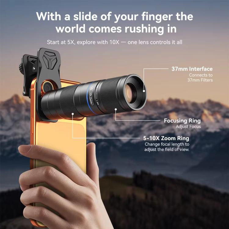 APEXEL TeleZoom 5–10X Zoom Telephoto Lens Kit for Smartphone with All-in-One Universal Clip