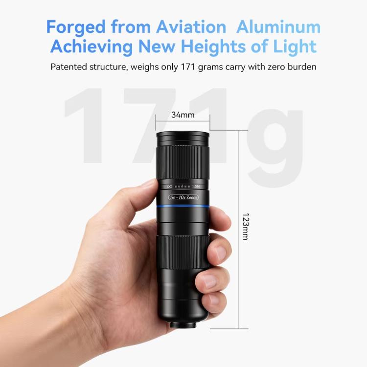 APEXEL TeleZoom 5–10X Zoom Telephoto Lens Kit for Smartphone with All-in-One Universal Clip