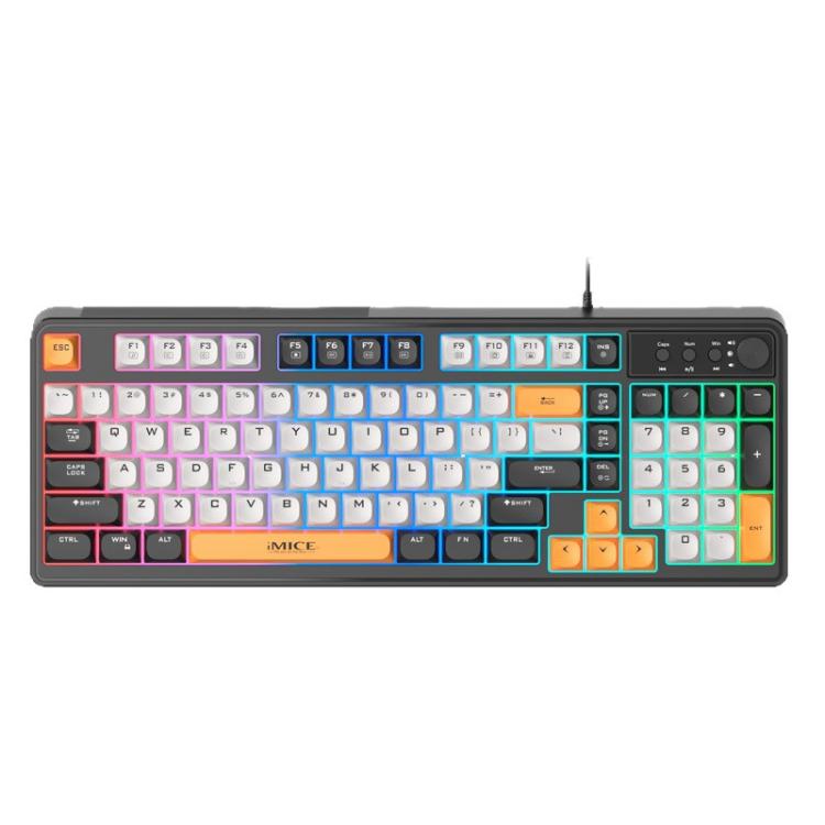 iMICE AK-300 99-key USB Backlit Multi-Color Keycap 1.5m Wired Gaming Keyboard With Dimmer Knob - Black