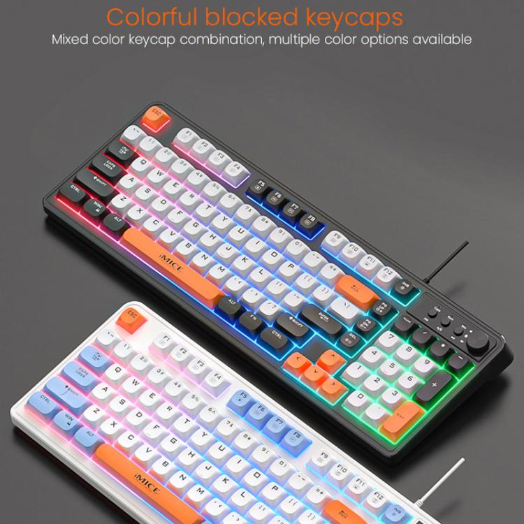 iMICE AK-300 99-key USB Backlit Multi-Color Keycap 1.5m Wired Gaming Keyboard With Dimmer Knob - Black