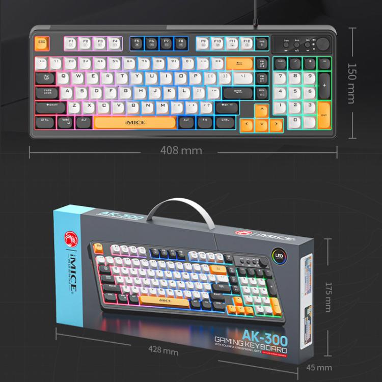 iMICE AK-300 99-key USB Backlit Multi-Color Keycap 1.5m Wired Gaming Keyboard With Dimmer Knob - Black