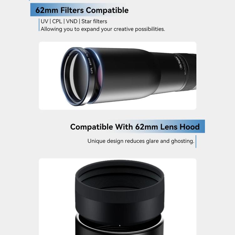 APEXEL TeleCular 50x Telephoto Lens Kit for Smartphone with 360-degree Ball Head Tripod & Internal Focus - Black