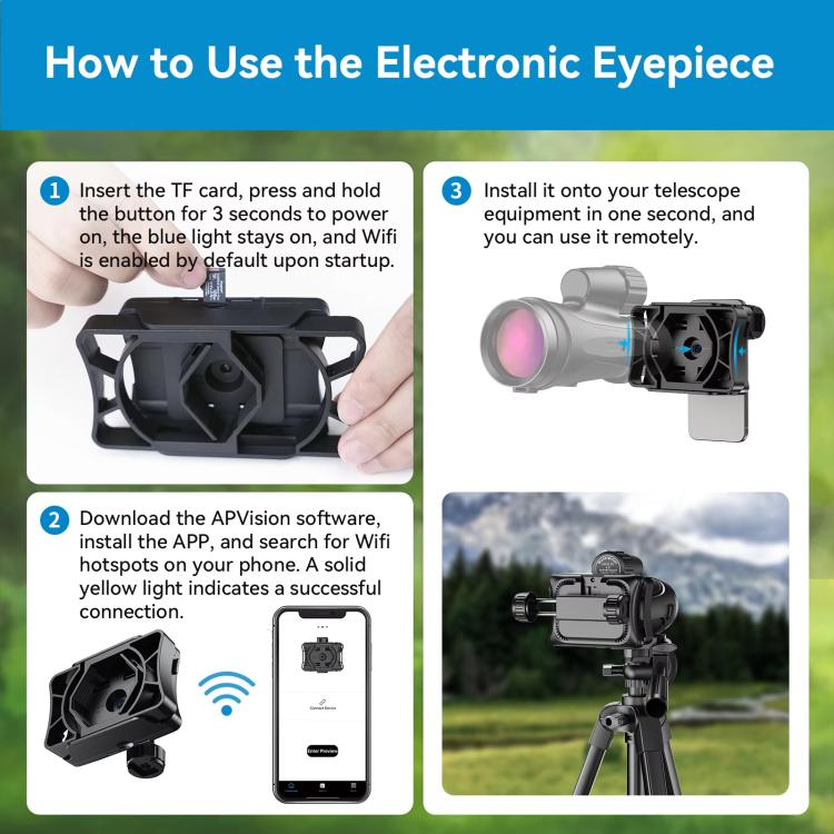 APEXEL WiFi 2MP Digital Eyepiece APP Control For Microscopes, Monocular/Binocular Telescopes - APL-DC001