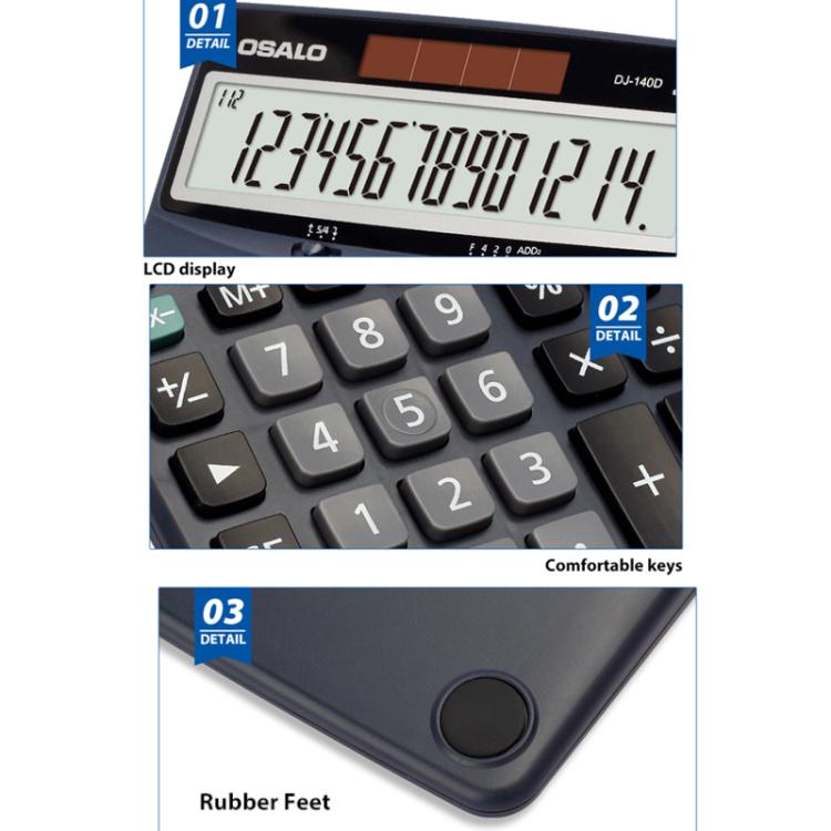 OSALO DJ-140D  Check & Correction Calculator 14 Digits with 112-Step Review Solar Power for Office Accounting and Finance