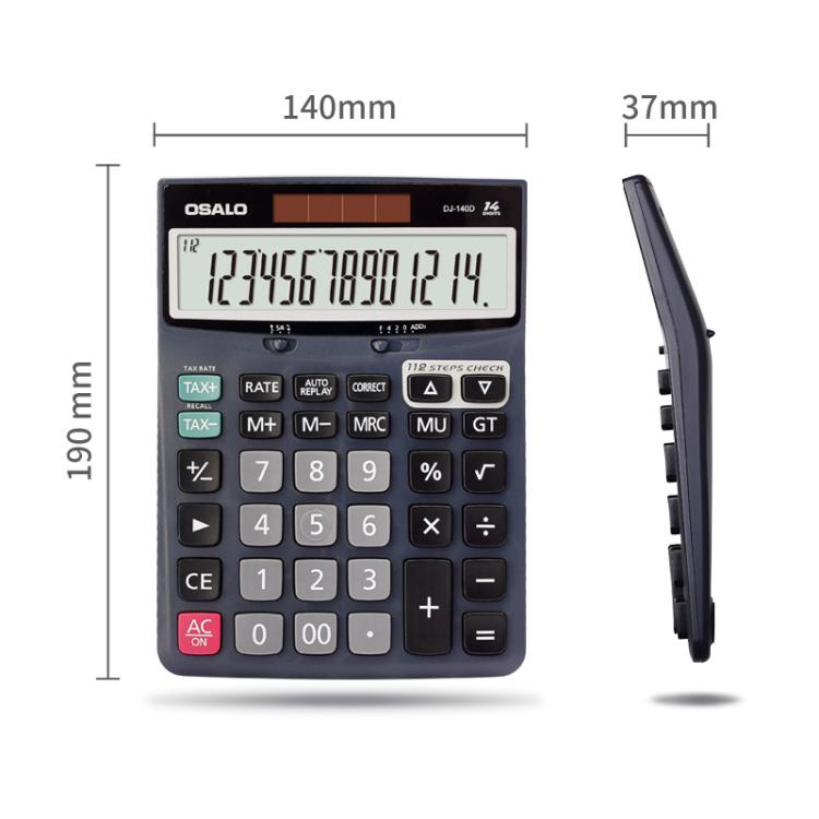 OSALO DJ-140D  Check & Correction Calculator 14 Digits with 112-Step Review Solar Power for Office Accounting and Finance