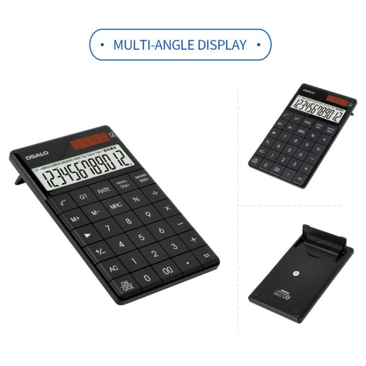 OSALO  A-1T  Tax Calculator with 12-Digit Display, Flip-Up Stand & Solar/ Button Battery Dual Power