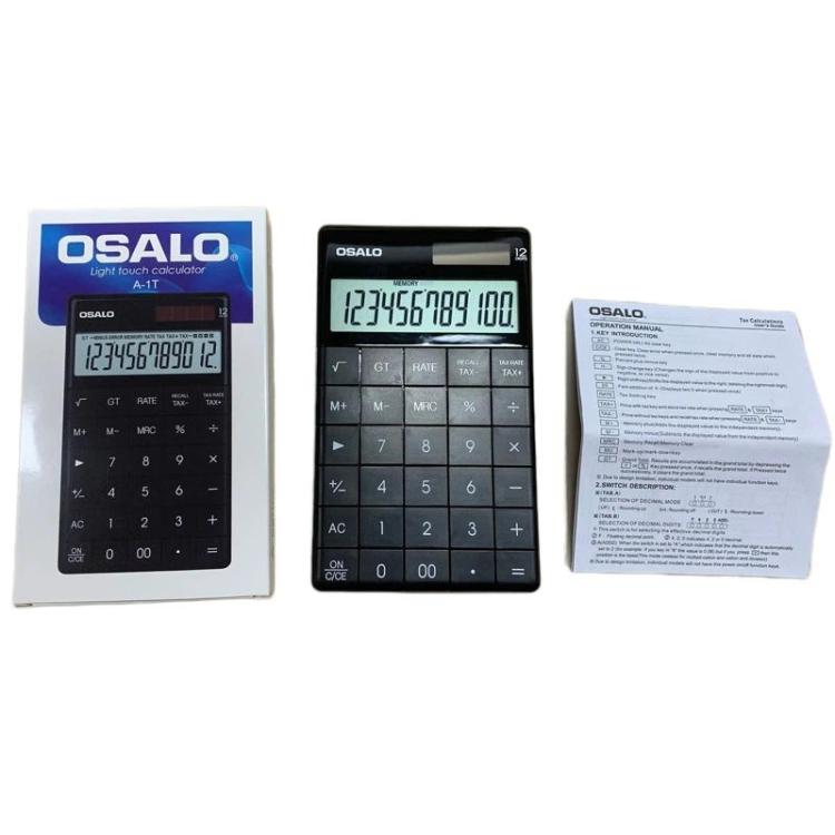 OSALO  A-1T  Tax Calculator with 12-Digit Display, Flip-Up Stand & Solar/ Button Battery Dual Power