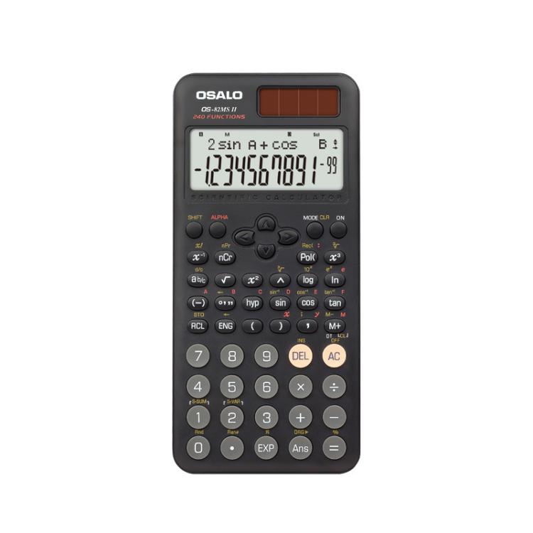 OSALO  OS-82ES PLUS II 240-Function Scientific Calculator Solar Powered with 10+2 Digit Display - Black