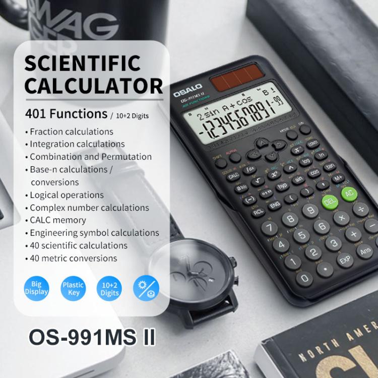 OSALO  OS-82ES PLUS II 240-Function Scientific Calculator Solar Powered with 10+2 Digit Display - Black