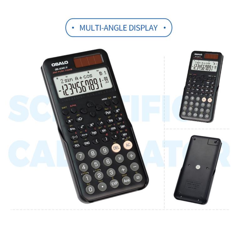 OSALO  OS-82ES PLUS II 240-Function Scientific Calculator Solar Powered with 10+2 Digit Display - Black