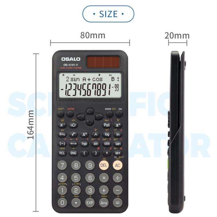 OSALO  OS-82ES PLUS II 240-Function Scientific Calculator Solar Powered with 10+2 Digit Display - Black