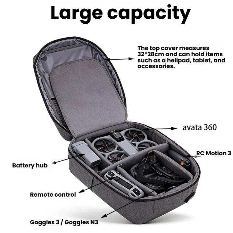 For DJI Avata 360 Motion Fly More Combo Hard Shell Backpack Customizable Large Compartments with Trolley Sleeve - Black