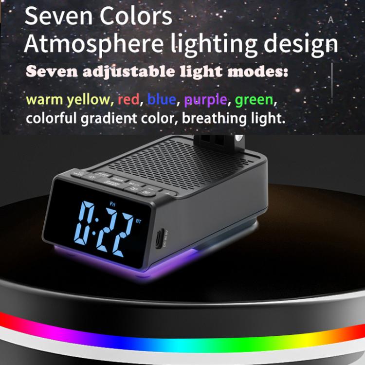 3 in 1 Desktop Folding Adjustable Phone Stand with Bluetooth Speaker Alarm Clock - Black
