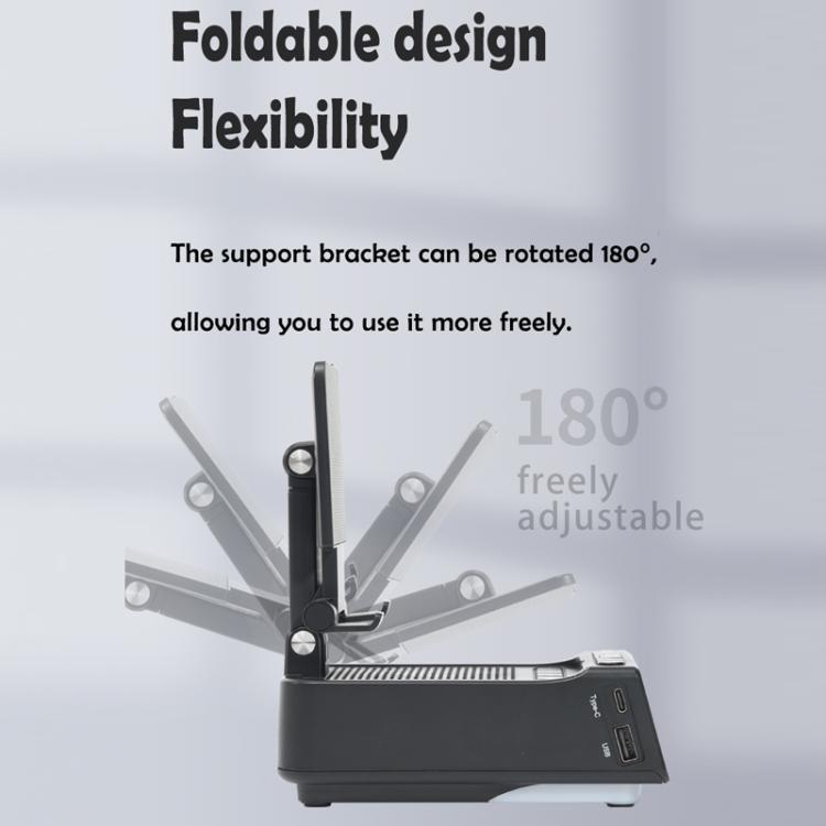 3 in 1 Desktop Folding Adjustable Phone Stand with Bluetooth Speaker Alarm Clock - Black