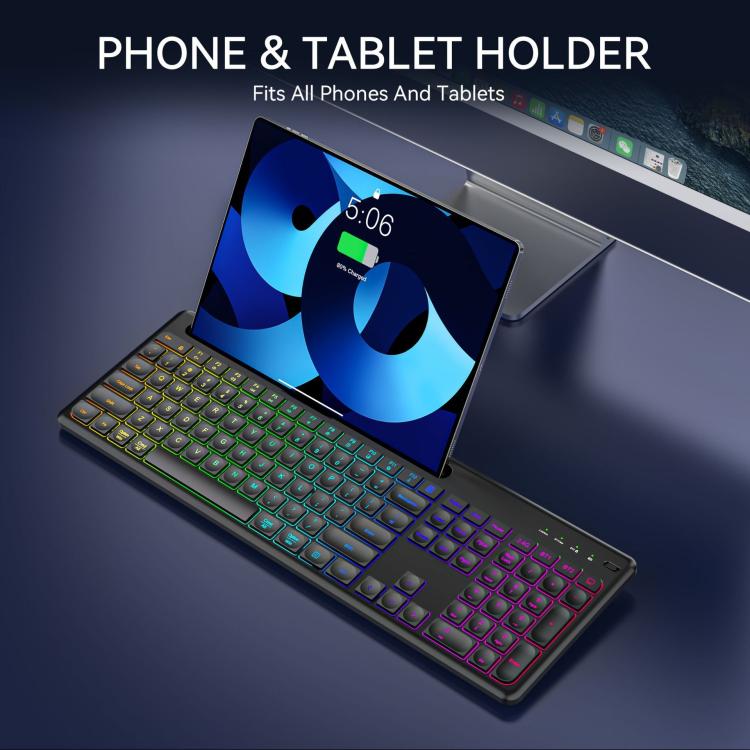 2.4G & Bluetooth  Wireless Keyboard and Mouse Set with Phone/Tablet Slot RGB Backlit Rechargeable Keyboard Mouse Combo