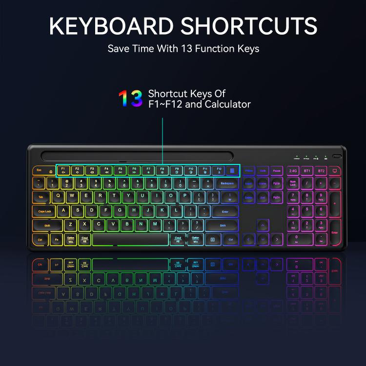 2.4G & Bluetooth  Wireless Keyboard and Mouse Set with Phone/Tablet Slot RGB Backlit Rechargeable Keyboard Mouse Combo