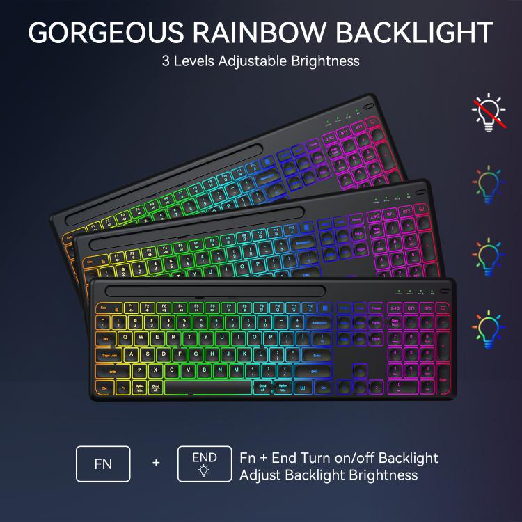 2.4G & Bluetooth  Wireless Keyboard and Mouse Set with Phone/Tablet Slot RGB Backlit Rechargeable Keyboard Mouse Combo