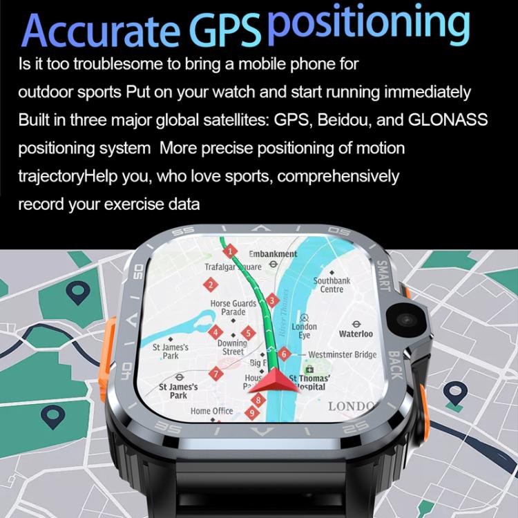 Eurasian African Versions 4G SIM Card Slot Rugged Sports Smartwatch With Google Play Store, Color: Silver 2+16G
