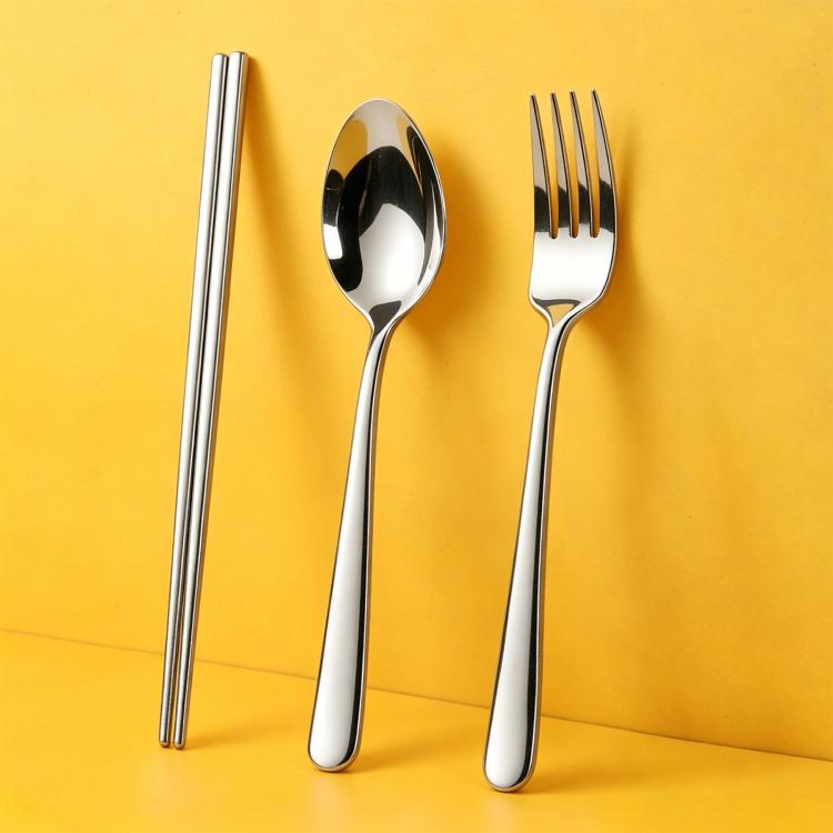 LsCook Stainless Steel Tableware, Spec: 304 No. 1 Fork+304 No. 1 Pointed Spoon+304 24cm Square Chopsticks