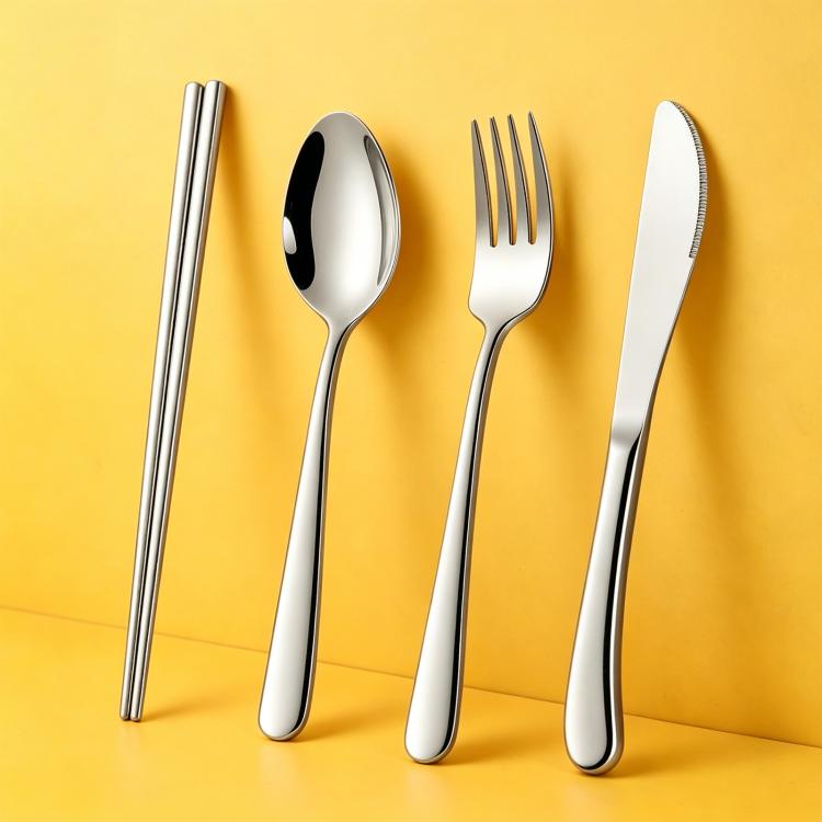LsCook Stainless Steel Tableware, Spec: 304 No. 1 Fork+304 No. 1 Pointed Spoon+420 Knife+304 24cm Square Chopsticks