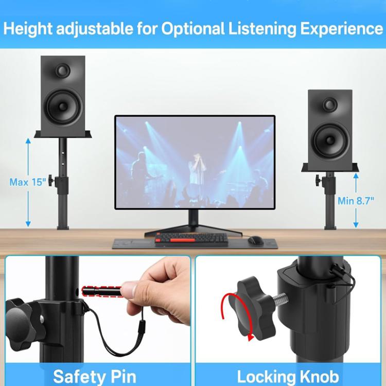 Clamp-On Desktop Speaker Stand Movable No-Drill Height Adjustable Speaker Holder, Spec: Double