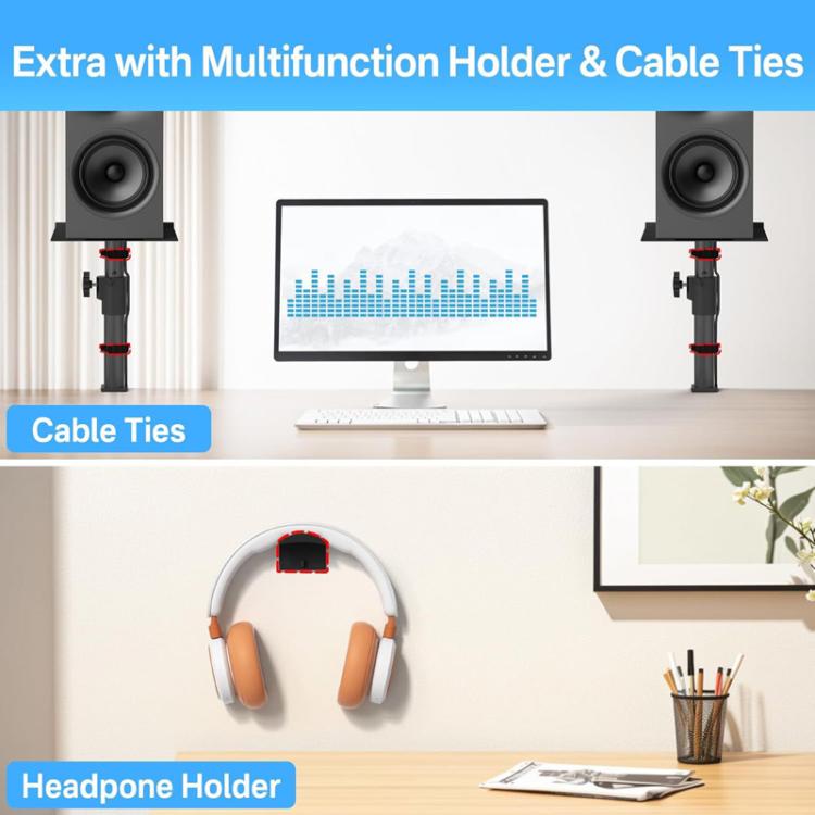 Clamp-On Desktop Speaker Stand Movable No-Drill Height Adjustable Speaker Holder, Spec: Double
