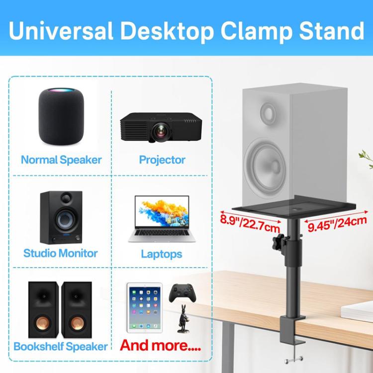 Clamp-On Desktop Speaker Stand Movable No-Drill Height Adjustable Speaker Holder, Spec: Single