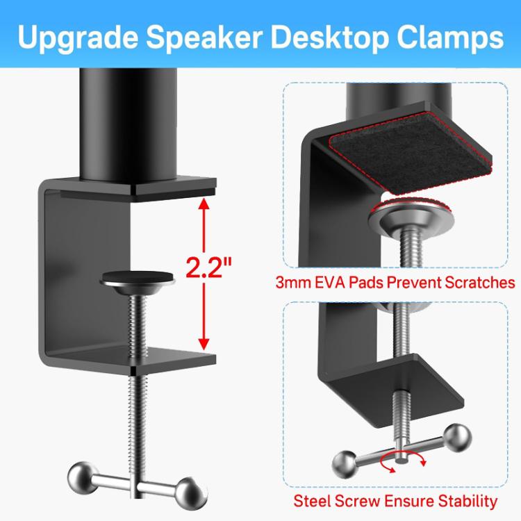 Clamp-On Desktop Speaker Stand Movable No-Drill Height Adjustable Speaker Holder, Spec: Single