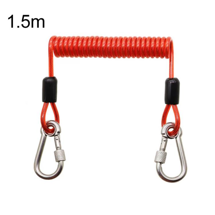 Heavy Duty Fishing Safety Rope 49-Strand Steel Cable With Locking Carabiner, Size: 1.5m