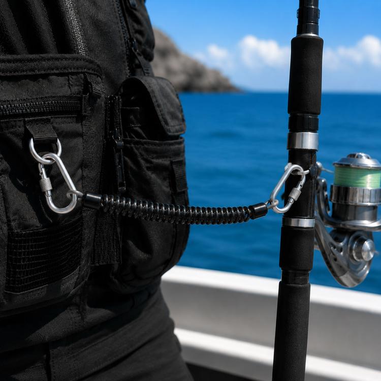 Heavy Duty Fishing Safety Rope 49-Strand Steel Cable With Locking Carabiner, Size: 3m