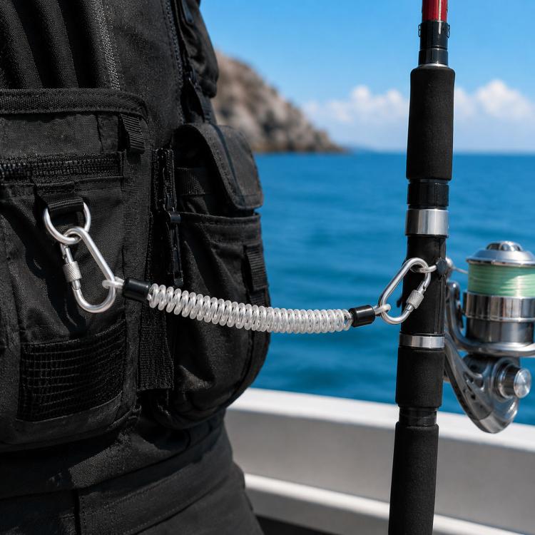 Heavy Duty Fishing Safety Rope 49-Strand Steel Cable With Locking Carabiner, Size: 3m