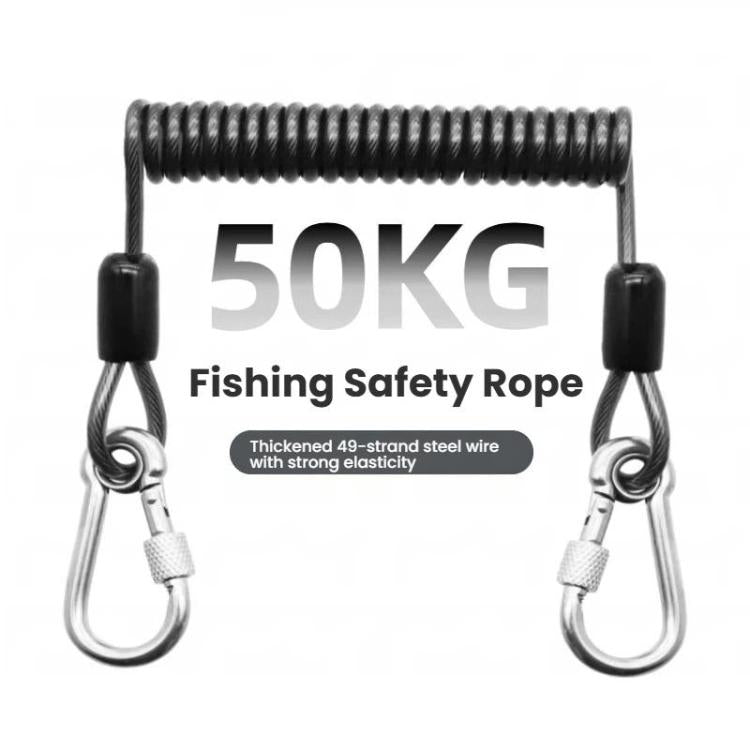 Heavy Duty Fishing Safety Rope 49-Strand Steel Cable With Locking Carabiner, Size: 1.5m