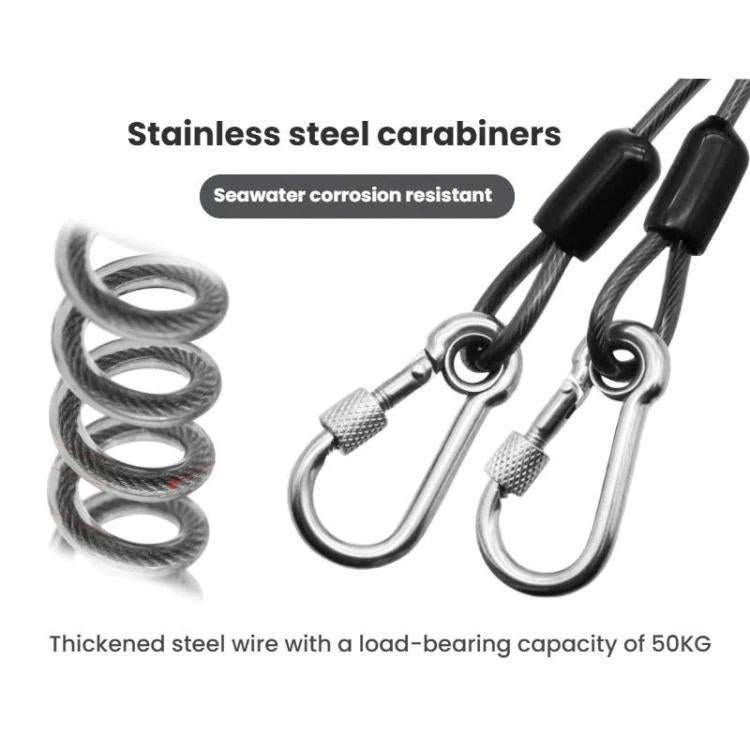 Heavy Duty Fishing Safety Rope 49-Strand Steel Cable With Locking Carabiner, Size: 1.5m