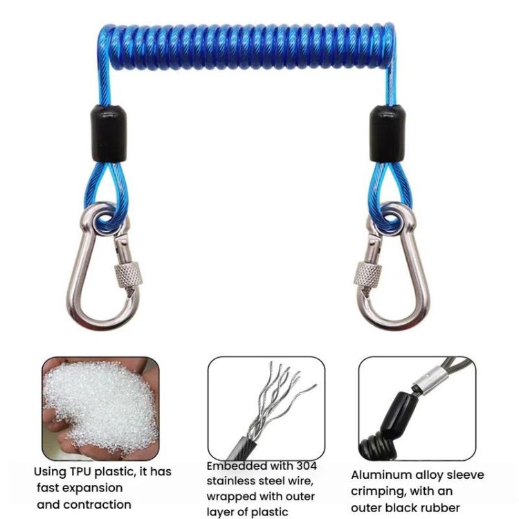 Heavy Duty Fishing Safety Rope 49-Strand Steel Cable With Locking Carabiner, Size: 3m
