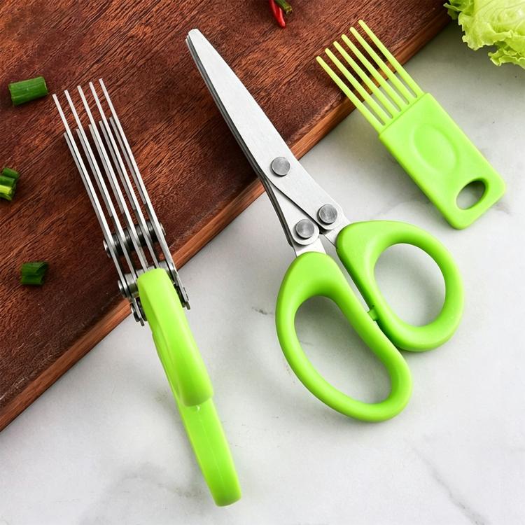 LsCook Stainless Steel Multi-Blade Multi-Function Kitchen Scallion Scissors, Spec: Cardboard Packaging 5-layer