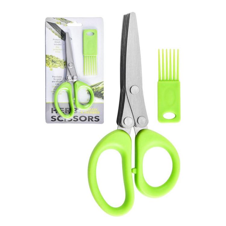 LsCook Stainless Steel Multi-Blade Multi-Function Kitchen Scallion Scissors, Spec: Cardboard Packaging 5-layer