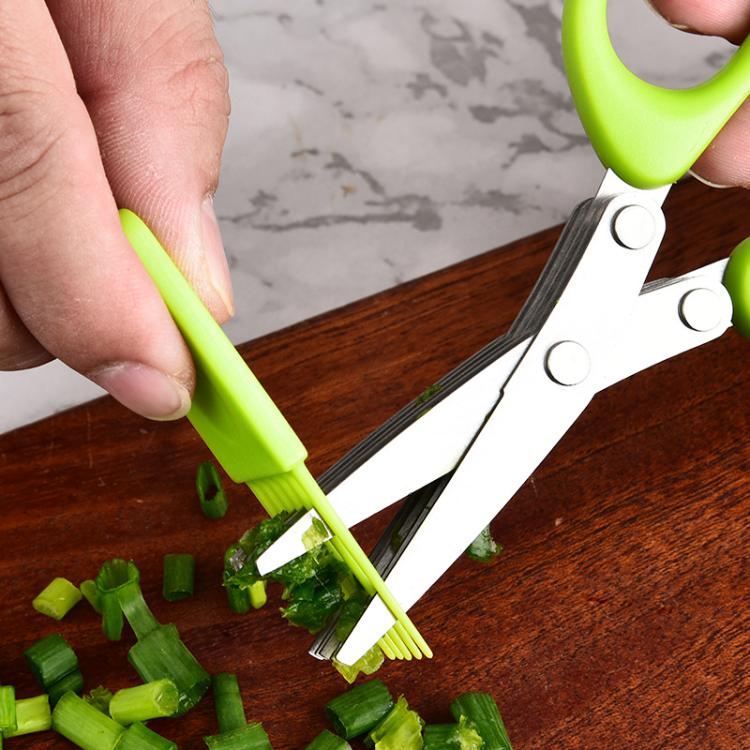 LsCook Stainless Steel Multi-Blade Multi-Function Kitchen Scallion Scissors, Spec: Cardboard Packaging 5-layer