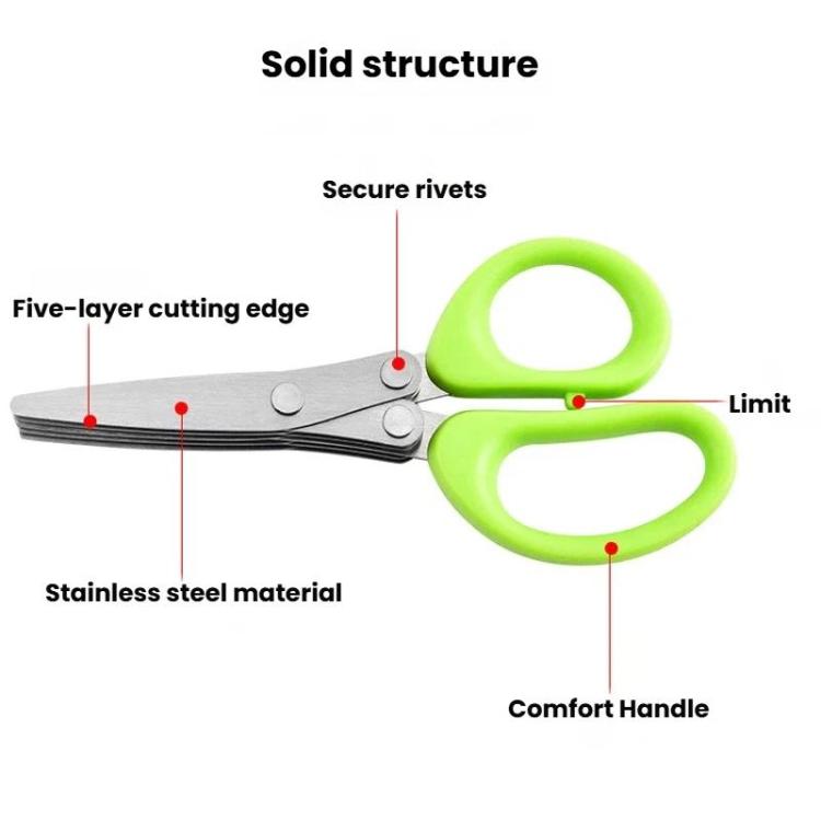 LsCook Stainless Steel Multi-Blade Multi-Function Kitchen Scallion Scissors, Spec: Cardboard Packaging 5-layer