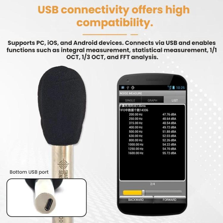 SMART SENSOR 26-126dBA USB Connected High-precision Measuring Microphone - English