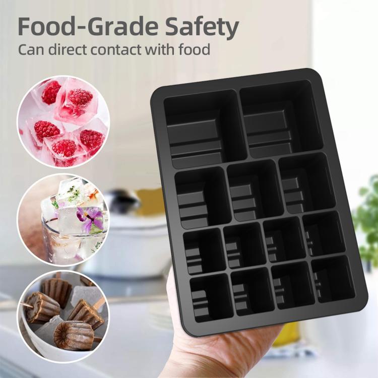 13-Cavity Multi-Sized Square Ice Cube Tray with Lid Food-Grade Silicone Mold for Easy Release Ice Making