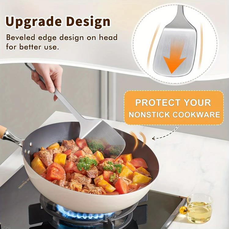 LsCook 430 Stainless Steel Kitchenware Kitchen Stir-Fry Spatula, Style: Solid Spatula